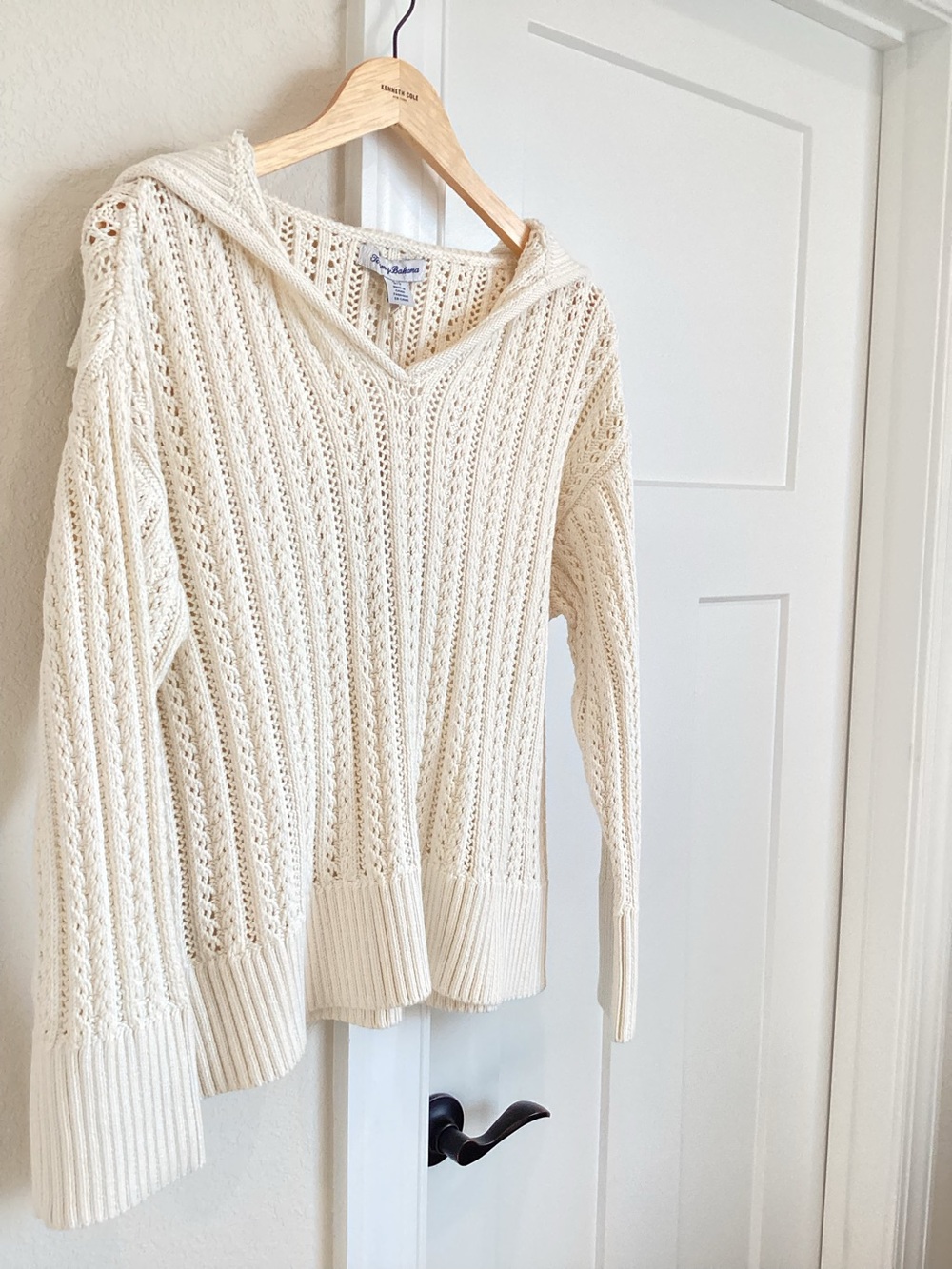Tommy Bahama Open Knit Pointelle Sweater Johnny Sailor Collar New Small Cream